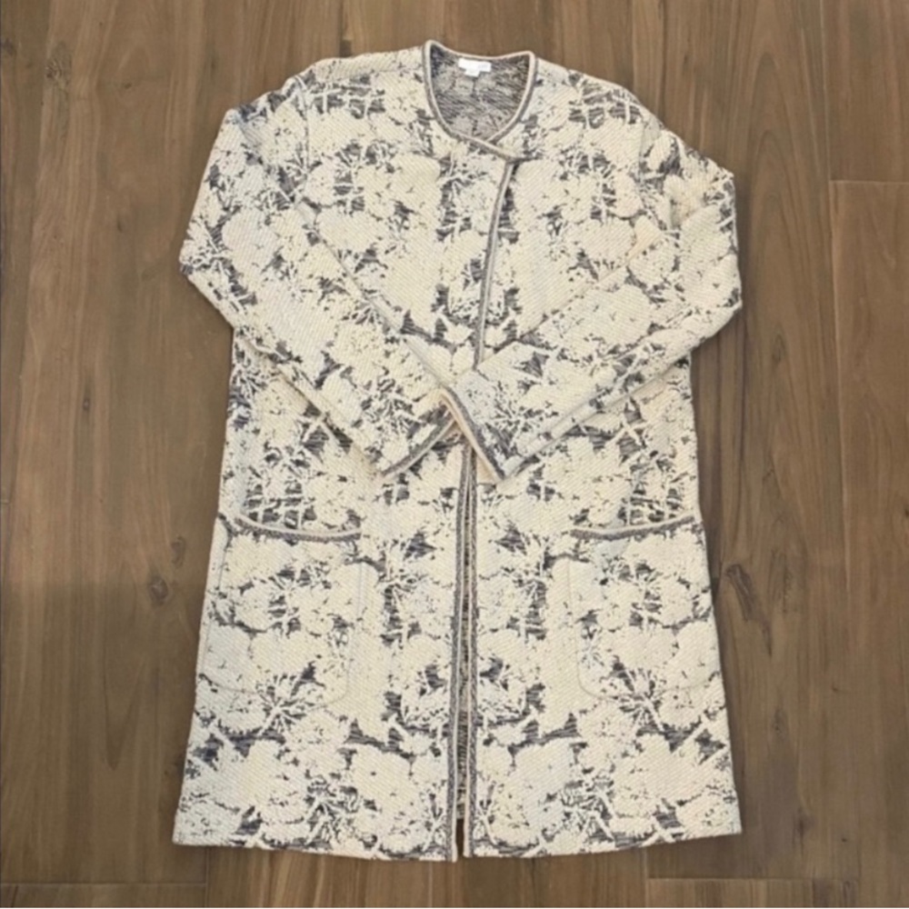 JJILL long cardigan sweater - topper - jacket - cream & gray - size S